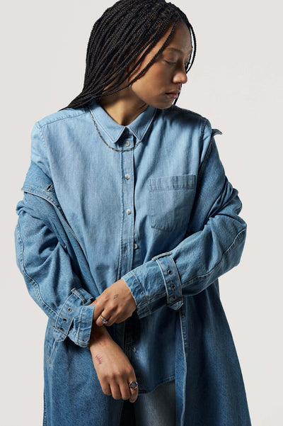 chemise en jean femme loom bleu clair look face