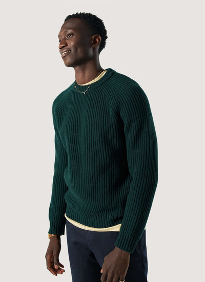 pull cotelé en laine bio loom vert sapin profil silhouette