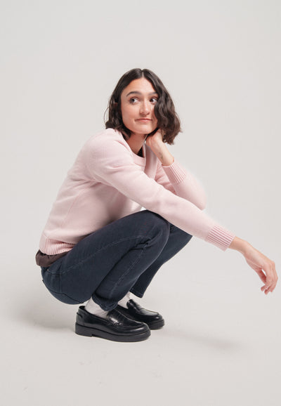 pull classique laine bio loom rose main