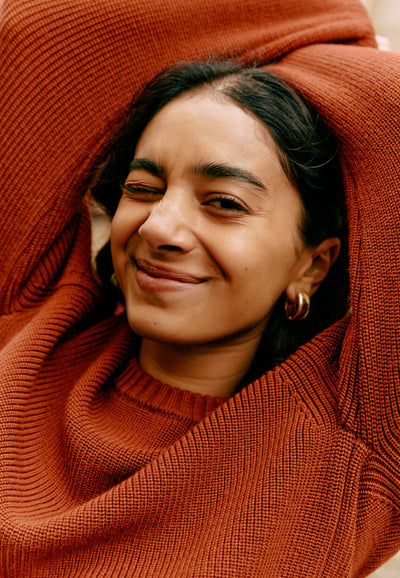 pull chaud terracotta détail matière 2