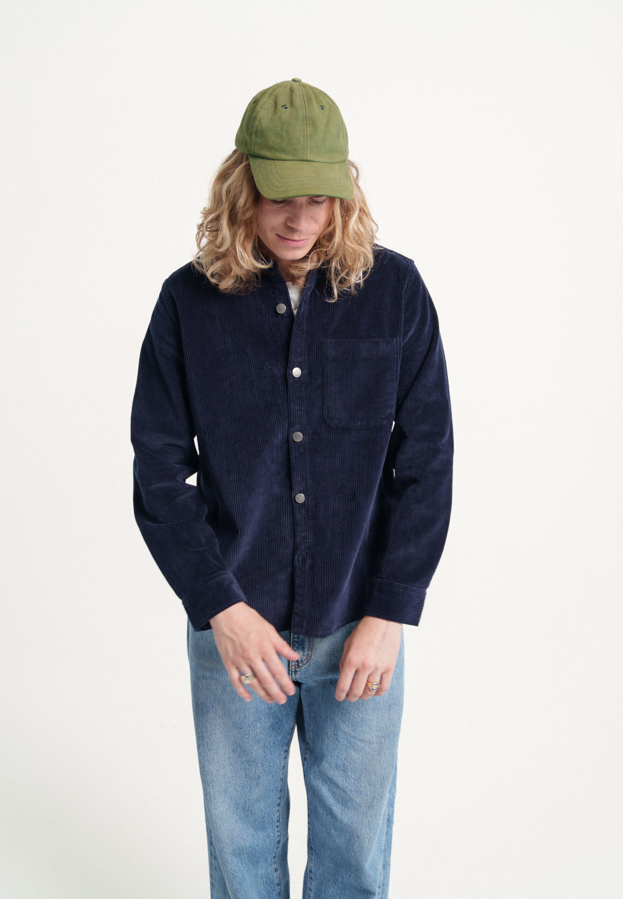 surchemis en velours coton bio loom bleu marine main