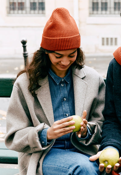 bonnet laine loom femme terracotta face