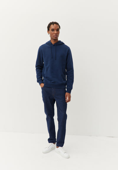 sweat a capuche coton bio loom bleu marine en pied