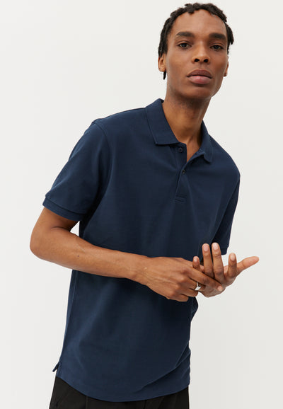 polo coton bio loom bleu marine main