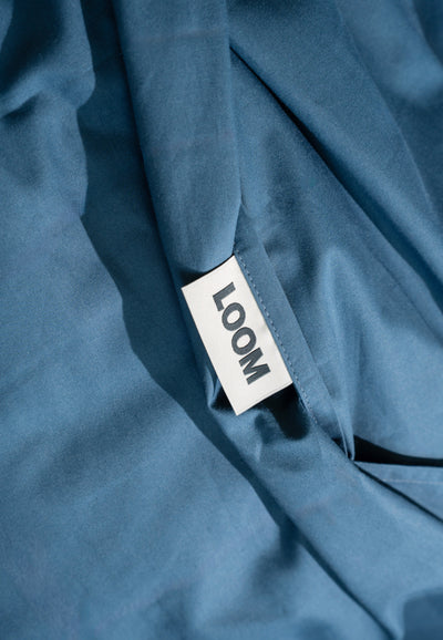 drap housse coton bio loom bleu cobalt détail étiquette