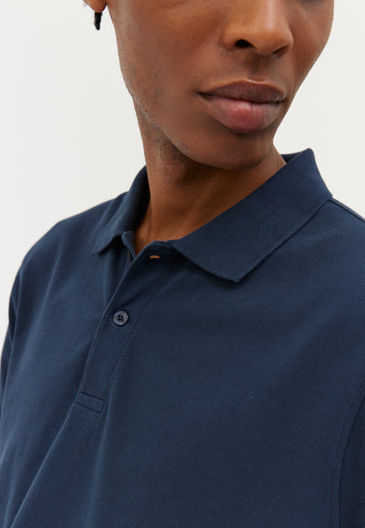 polo coton bio loom bleu marine détail col