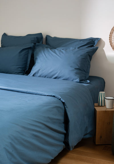 drap housse coton bio loom bleu cobalt lit entier