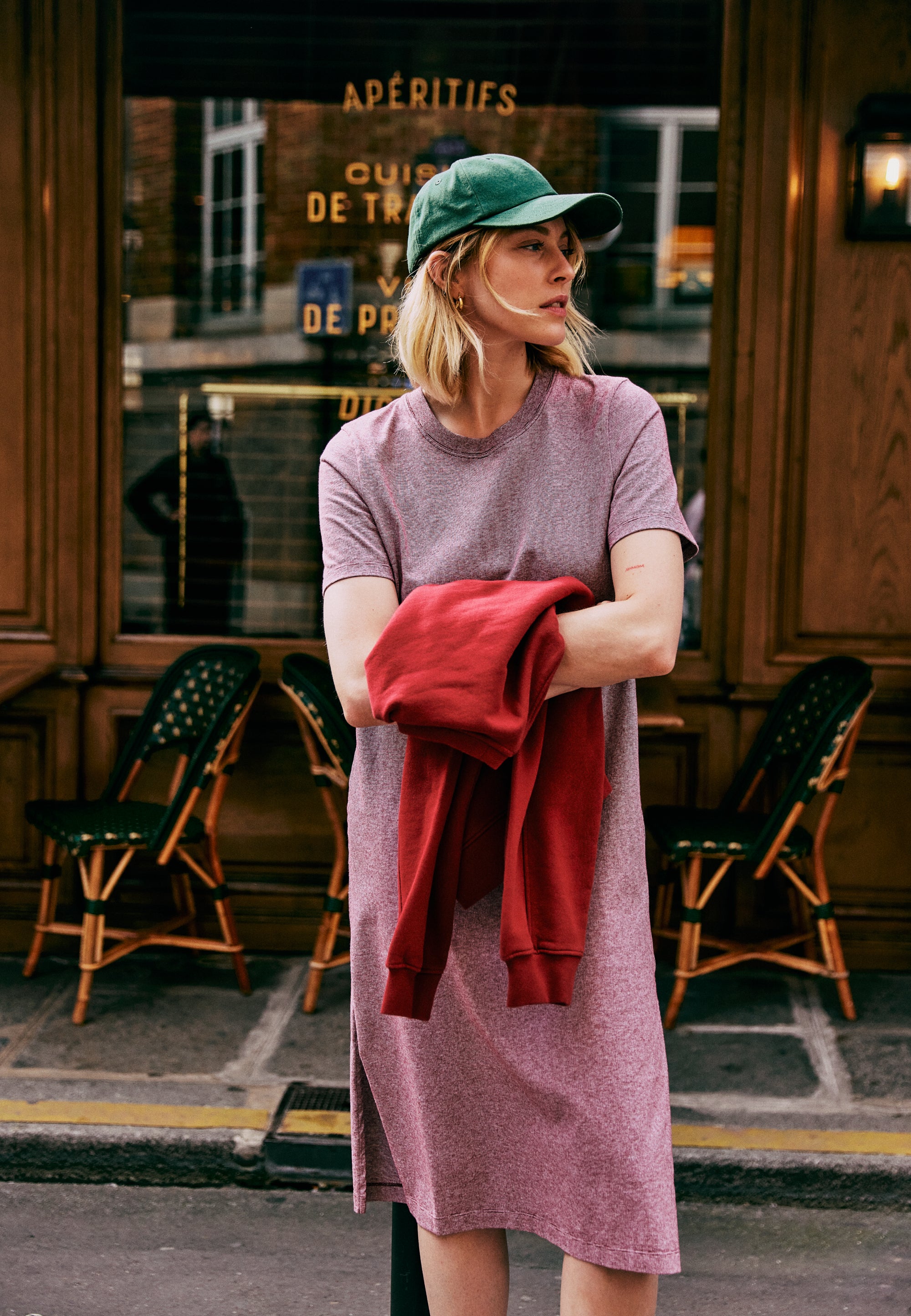 robe t-shirt loom coton bio rayures framboise main