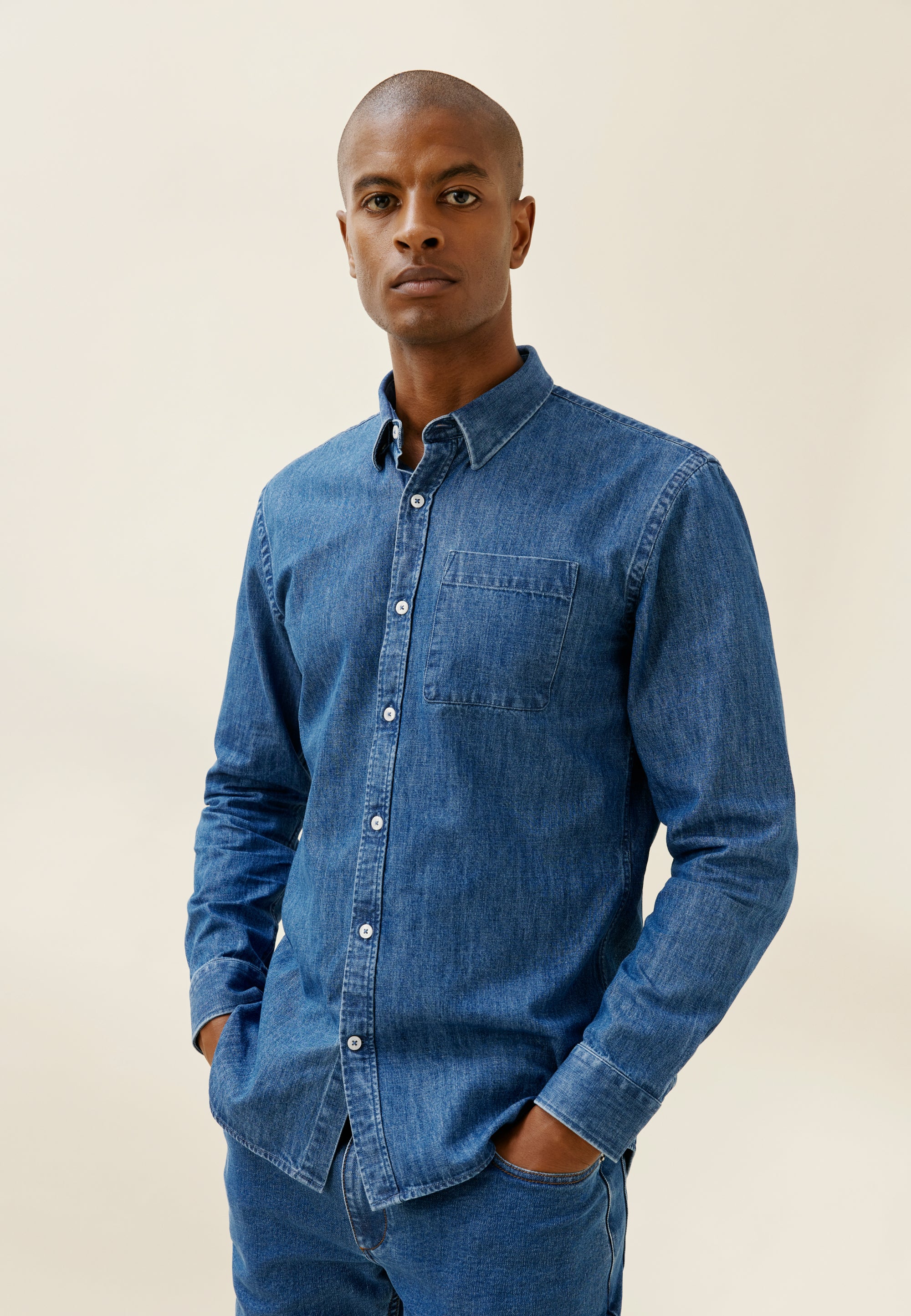 chemise en jean coton bio loom bleu moyen face
