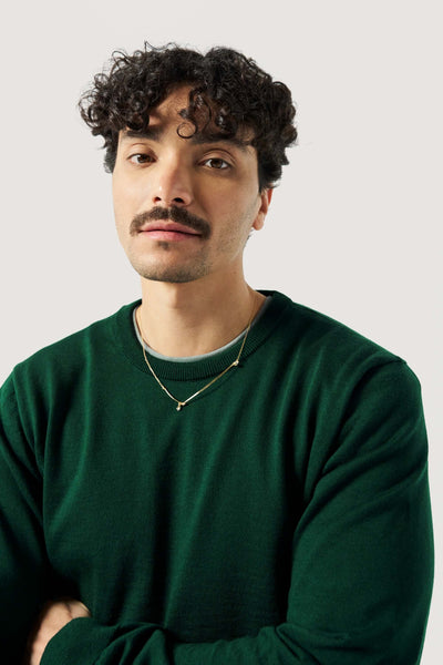 le pull fin coton laine bio loom vert sapin face
