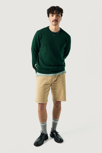 le pull fin coton laine bio loom vert sapin face silhouette