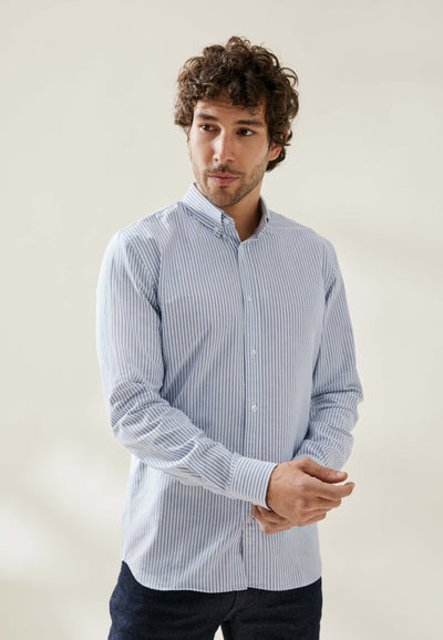 chemise oxford sans poche loom rayures bleues main