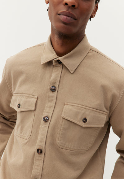 surchemise en coton bio loom beige détail tissu-1