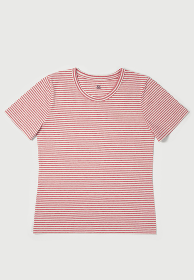 t-shirt coton bio femme Rayures framboise.png