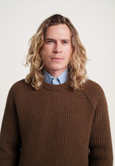 pull cotelé en laine bio loom marron main