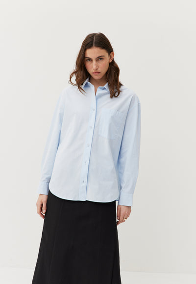 chemise en popeline coton bio bleu clair face