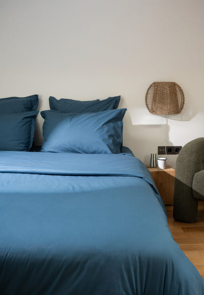 housse de couette coton bio loom bleu cobalt lit entier 2