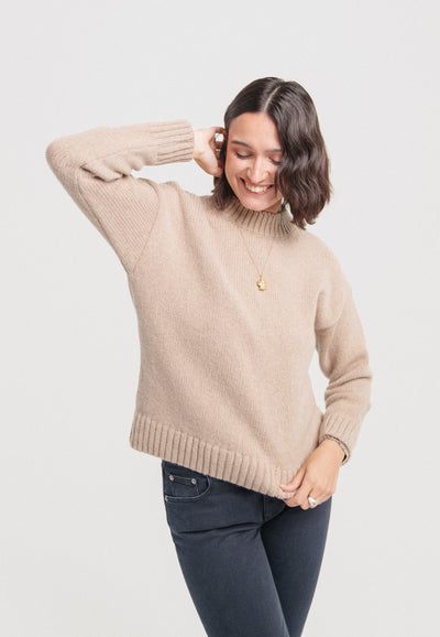 pull col montant coton bio made in france beige main