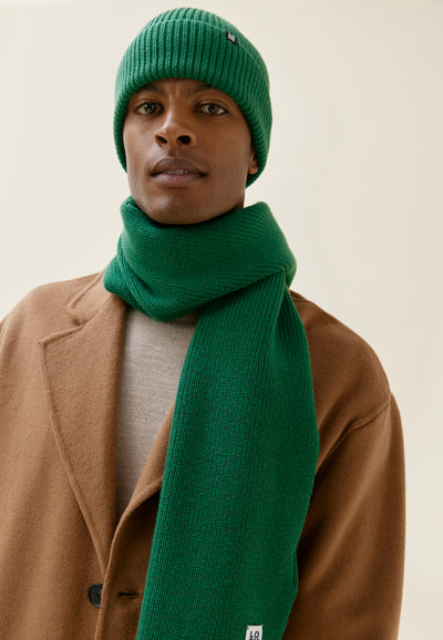 bonnet laine bio loom vert gazon face 1