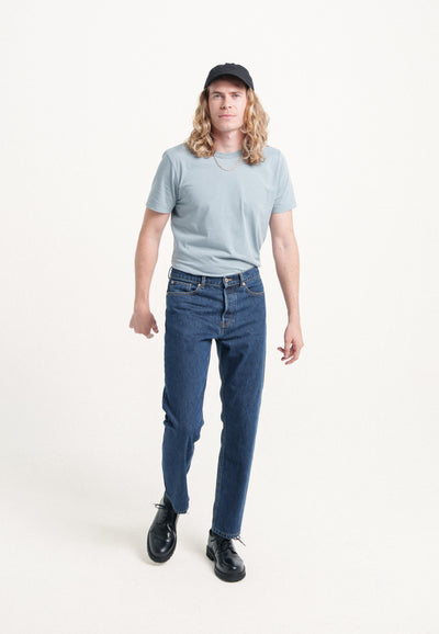 le jean droit homme coton bio loom Bleu stone main