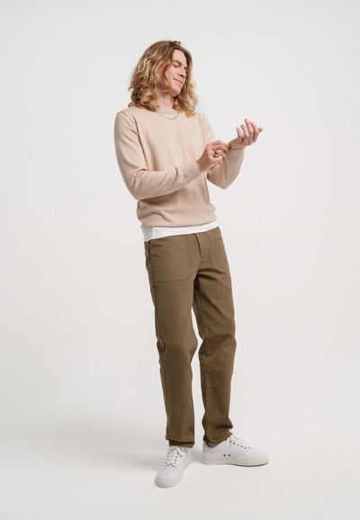 pantalon workwear coton bio loom kaki clair main