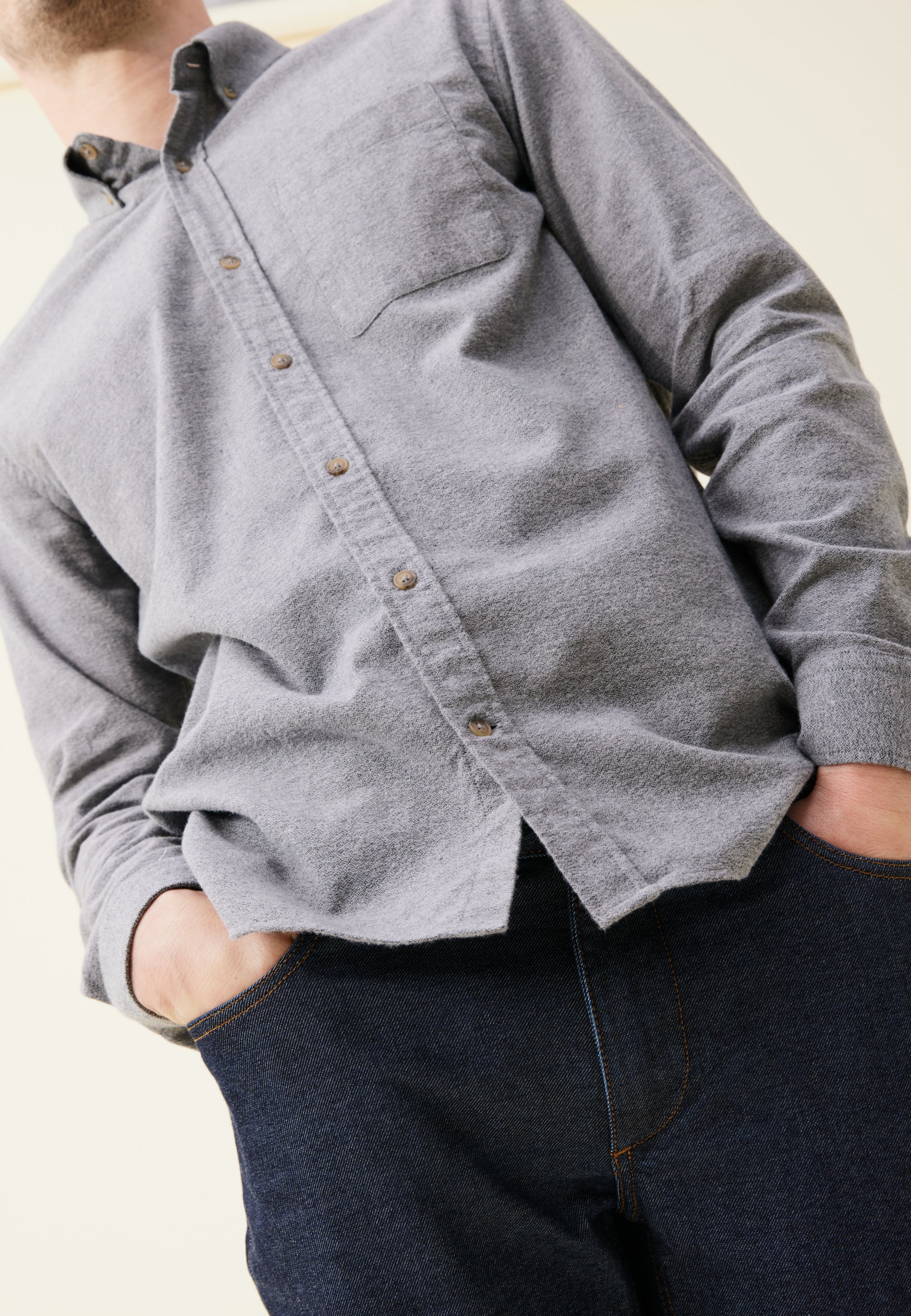 chemise flanelle coton bio loom gris texture tissu main