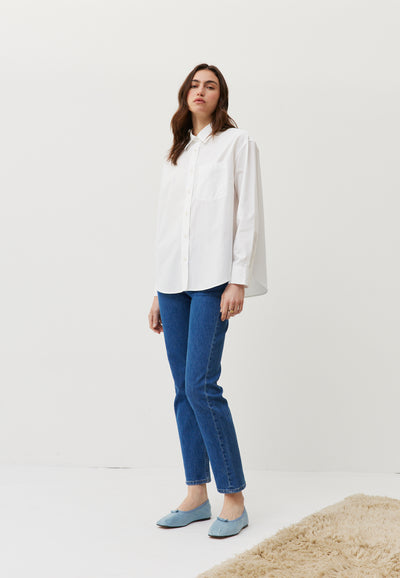 chemise en popeline coton bio blanc en pied main