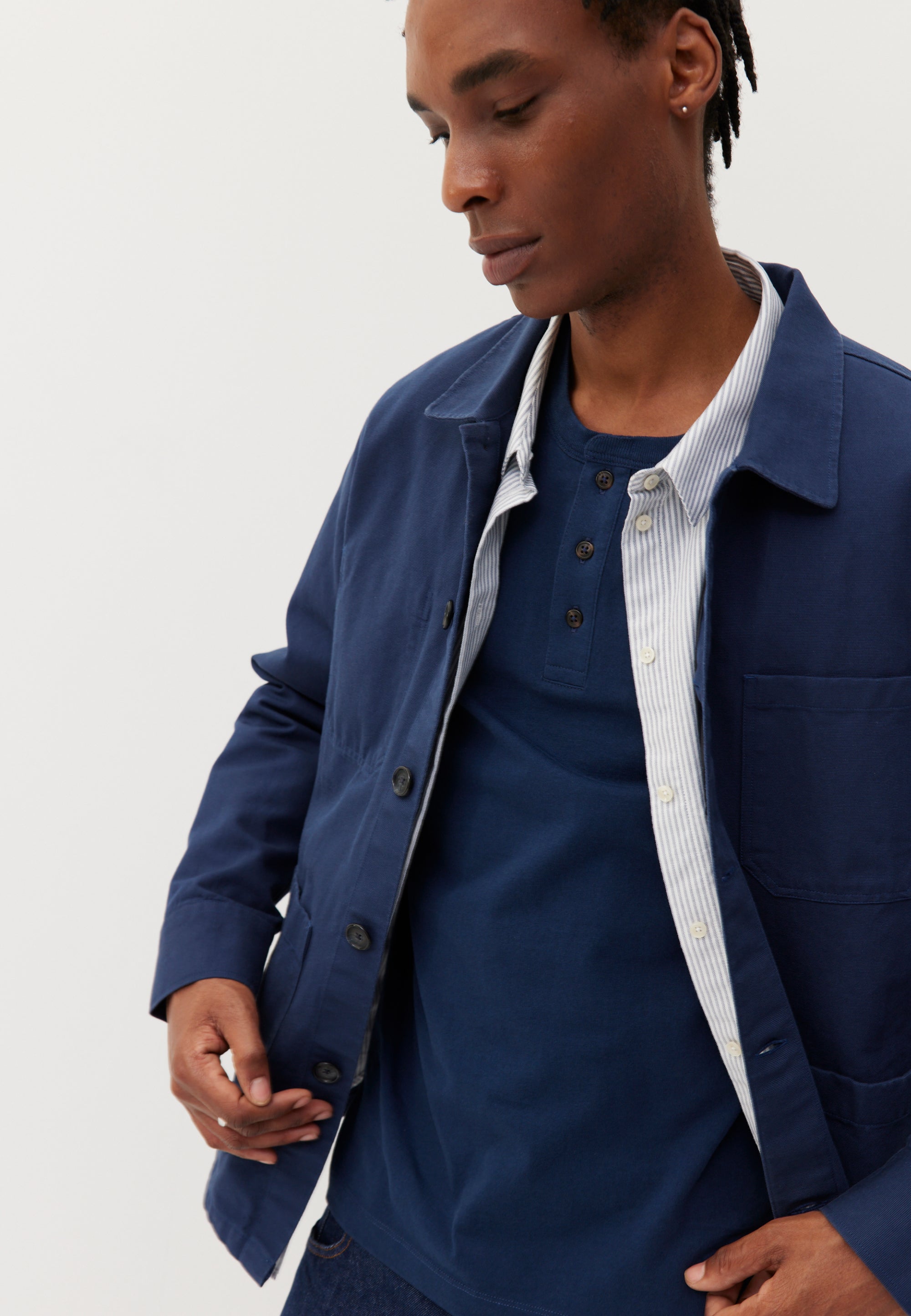 Chemise Henley en coton et lin à manches longues boutonnée Chemise Henley en coton et lin à manches longues boutonnée