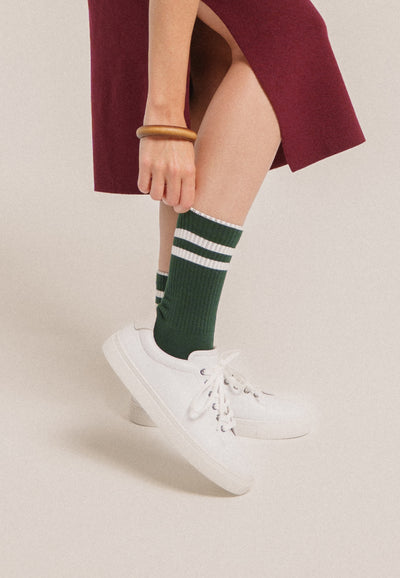 chaussettes côtelées coton bio loom Vert forêt main