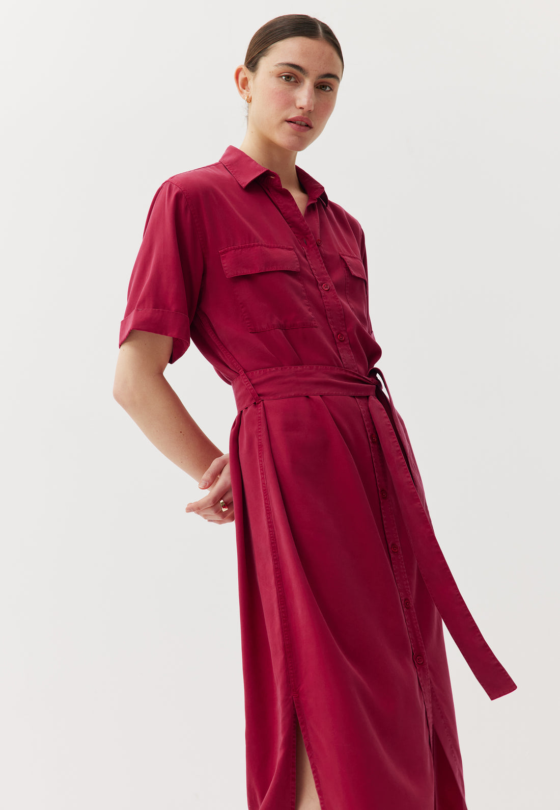robe chemise tencel loom framboise