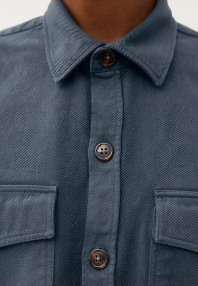 surchemise en coton bio loom Bleu acier détail tissu