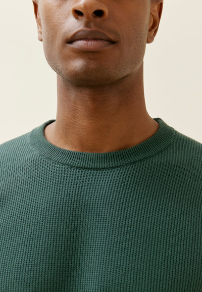 pull texturé coton bio loom vert anglais détail col