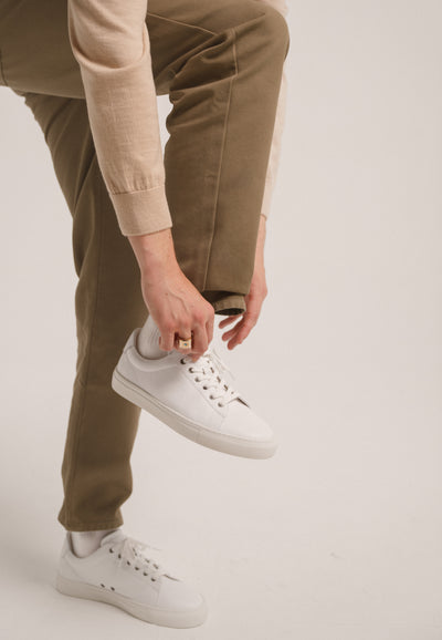 pantalon workwear coton bio loom kaki clair détail jambes