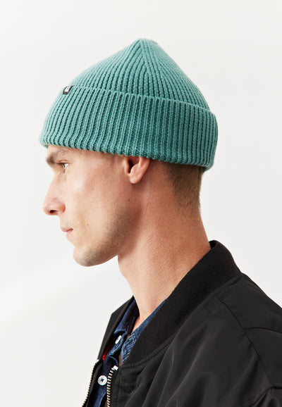 bonnet laine bio loom vert d'eau profil