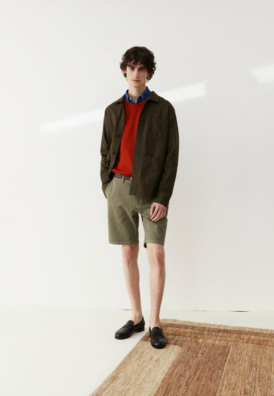 short coton bio loom vert sauge en pied main