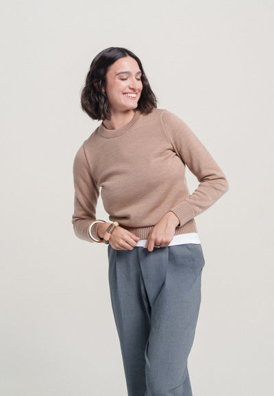 pull classique laine bio loom Camel clair main