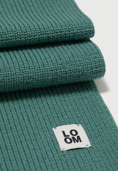 echarpe laine bio loom vert d'eau détail matière