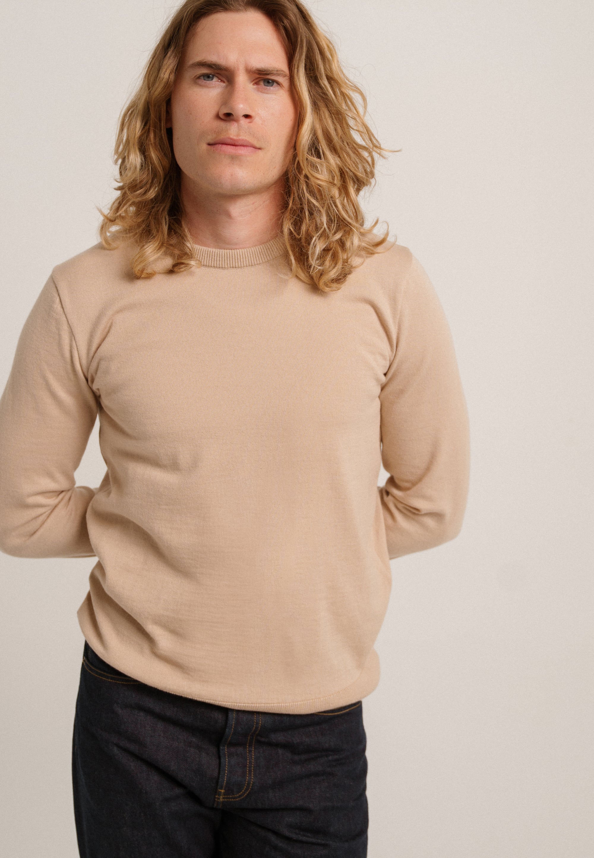 le pull fin coton laine bio loom beige main